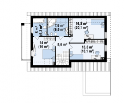 Проект Z168. Дом с двускатной крышей, фронтальным гаражом и балконом. 169 м2