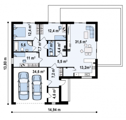 Проект Z208. Функциональный, одноэтажный дом с современным дизайном. 153 м2